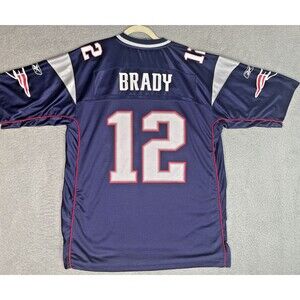 VTG Reebok Jersey Tom Brady #12 New England Patriots Mens XL 50 Blue NFL EUC